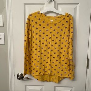 Old Navy Girls Long Sleeve T Shirt Tee Yellow Flowers Floral XL 14 Top